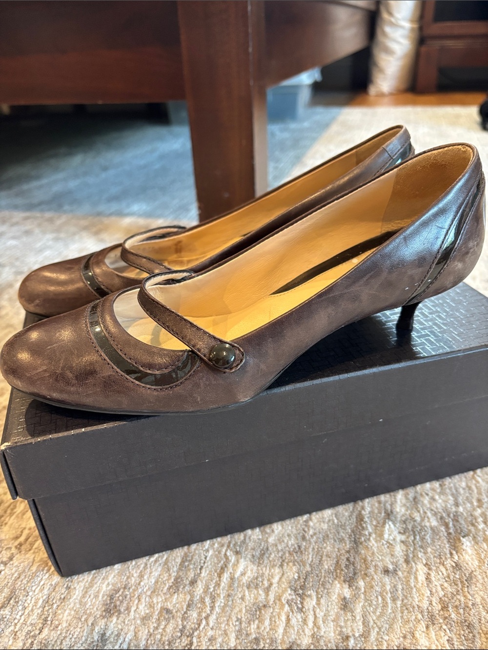 Cole Haan Brown Leather Mary Jane Kitten Heels